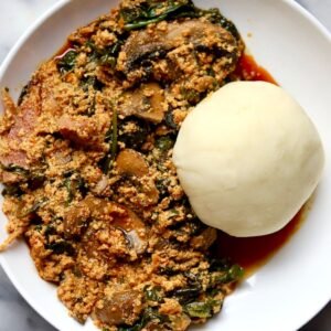 Pounded yam served with egusi soup